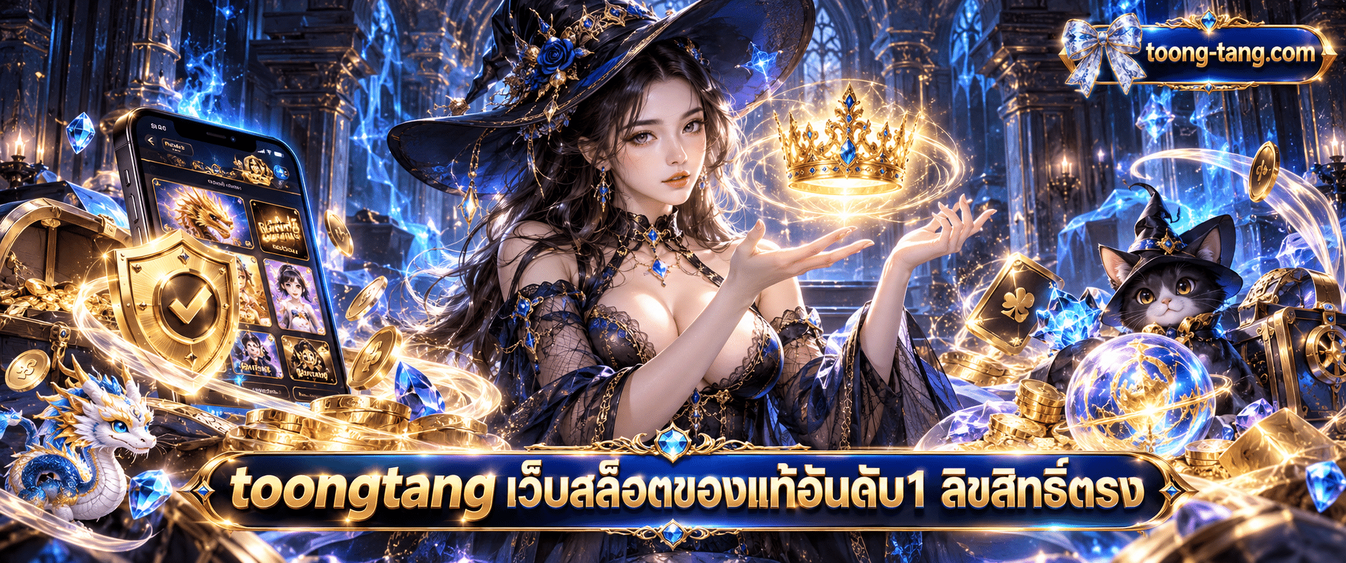 ภาพเหรียญทองคำมีตราประทับใบรับรองความปลอดภัยวางอยู่บนหน้าโฮมเพจ toongtang เว็บสล็อตของแท้อันดับ1